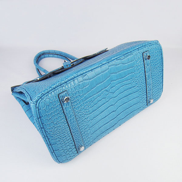 High Quality Fake Hermes Birkin 35CM Crocodile Veins Leather Bag Blue 6089 - Click Image to Close